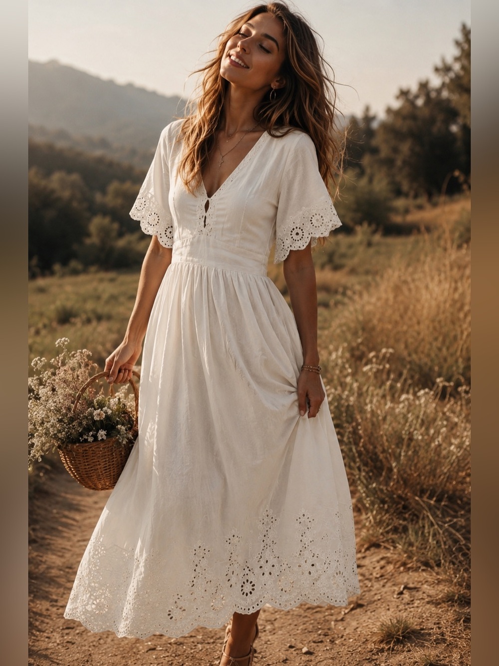 ZARA 100% Cotton Embroidered Eyelet Maxi Dress - Cream - Size L - NWoT Sold Out